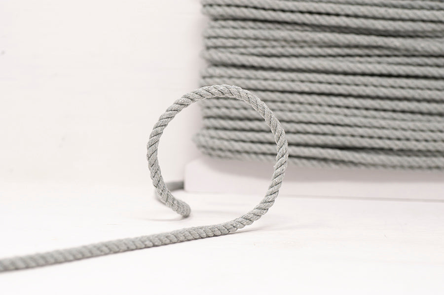 Grey 6mm twisted cord, 100% cotton, pre-shrunk