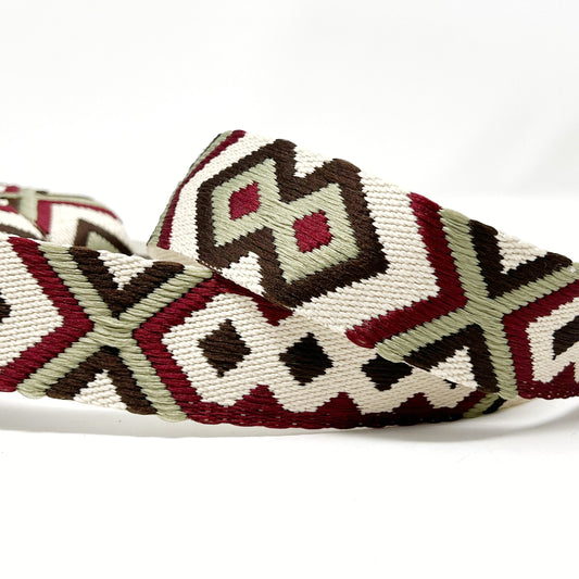 38mm tribal webbing, burgundy/khaki/ecru