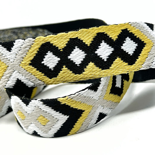 38mm tribal webbing, black/yellow/white/silver