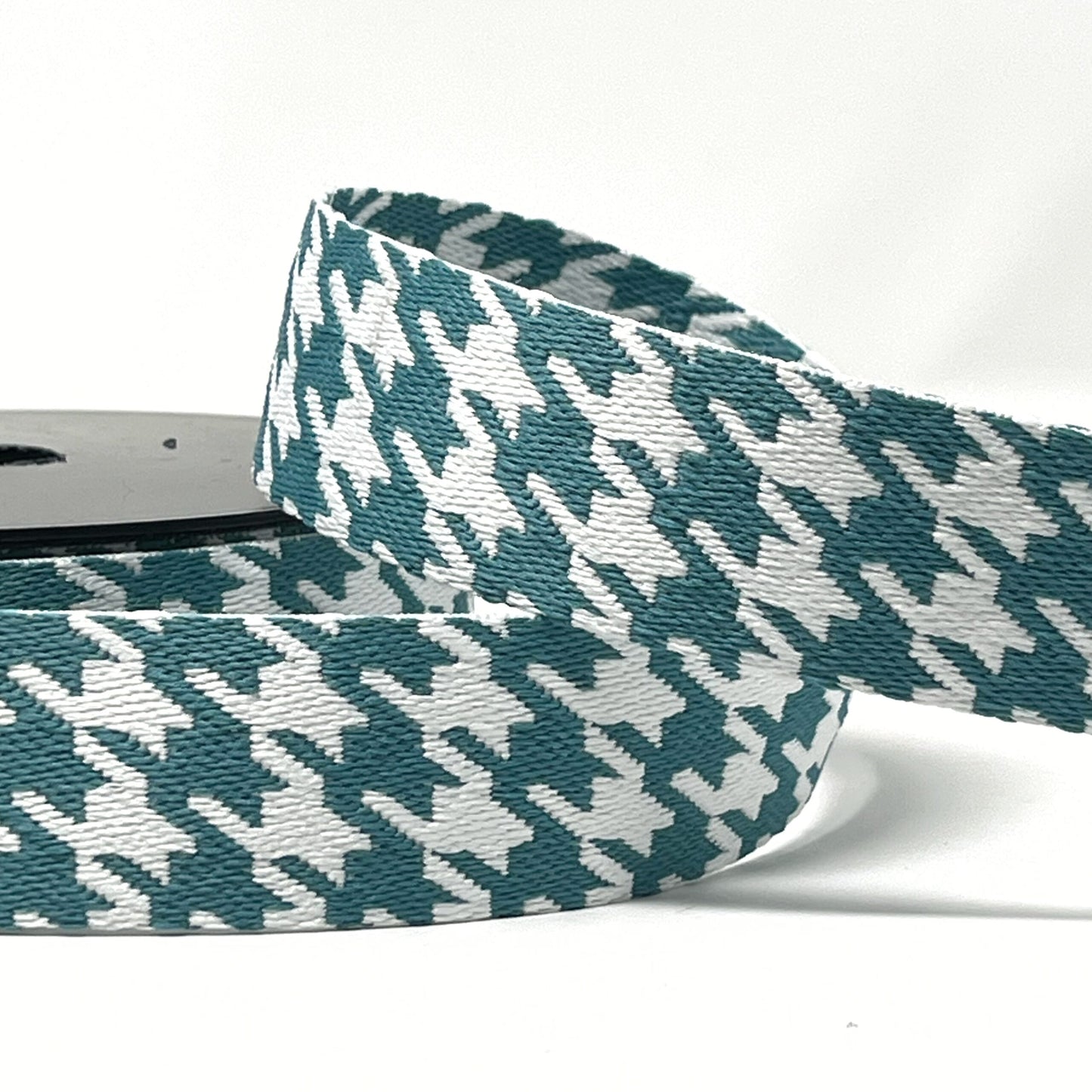 38mm Hounds tooth webbing white/turquoise