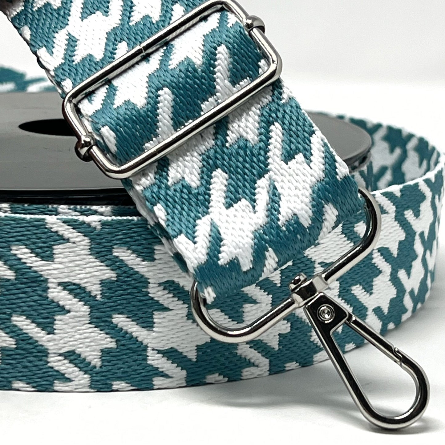 38mm Hounds tooth webbing white/turquoise