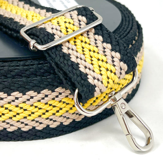 38mm multi arrow weave webbing, black/taupe/gold