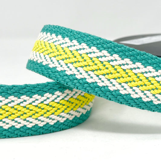 38mm multi arrow weave webbing, turquoise/ecru/yellow