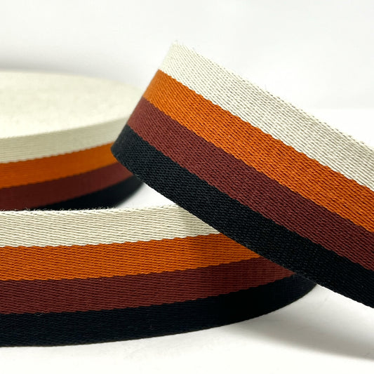 stripe webbing,  black/coffee/caramel, 50mm. Polyester,