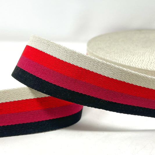 stripe webbing, stripe webbing, black/reds/natural, 50mm