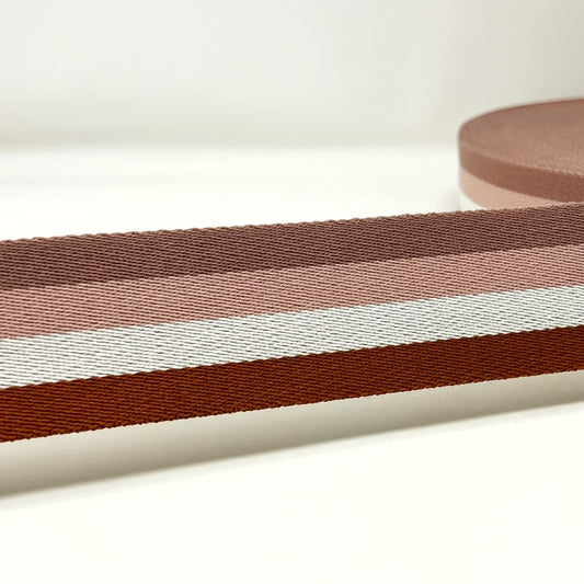 stripe webbing, caramel/pinks/ecru, 50mm