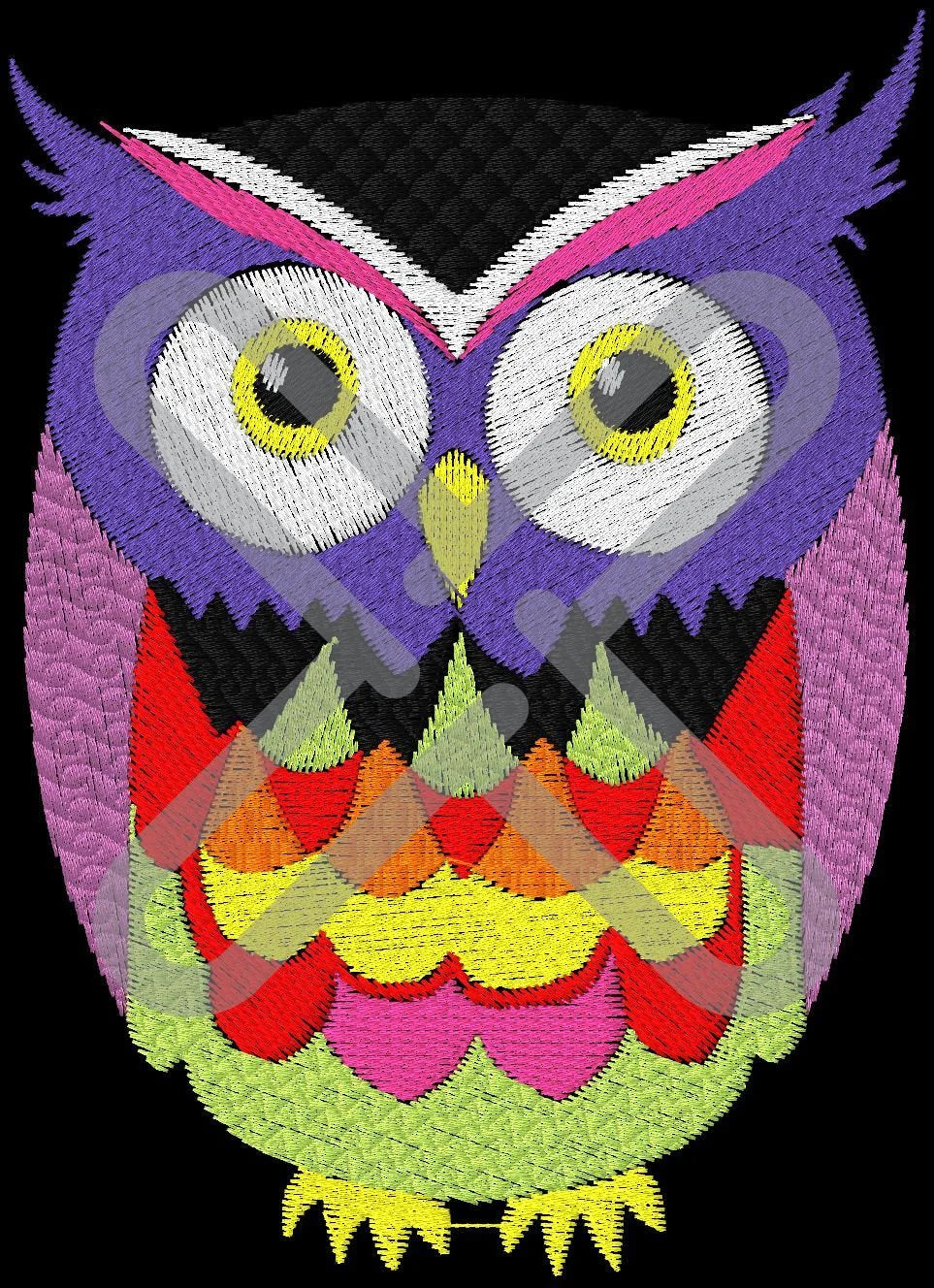 Rainbow Abstract Owl Embroidery