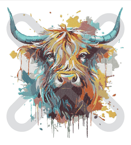 Arty Highland Cow Machine Embroidery File