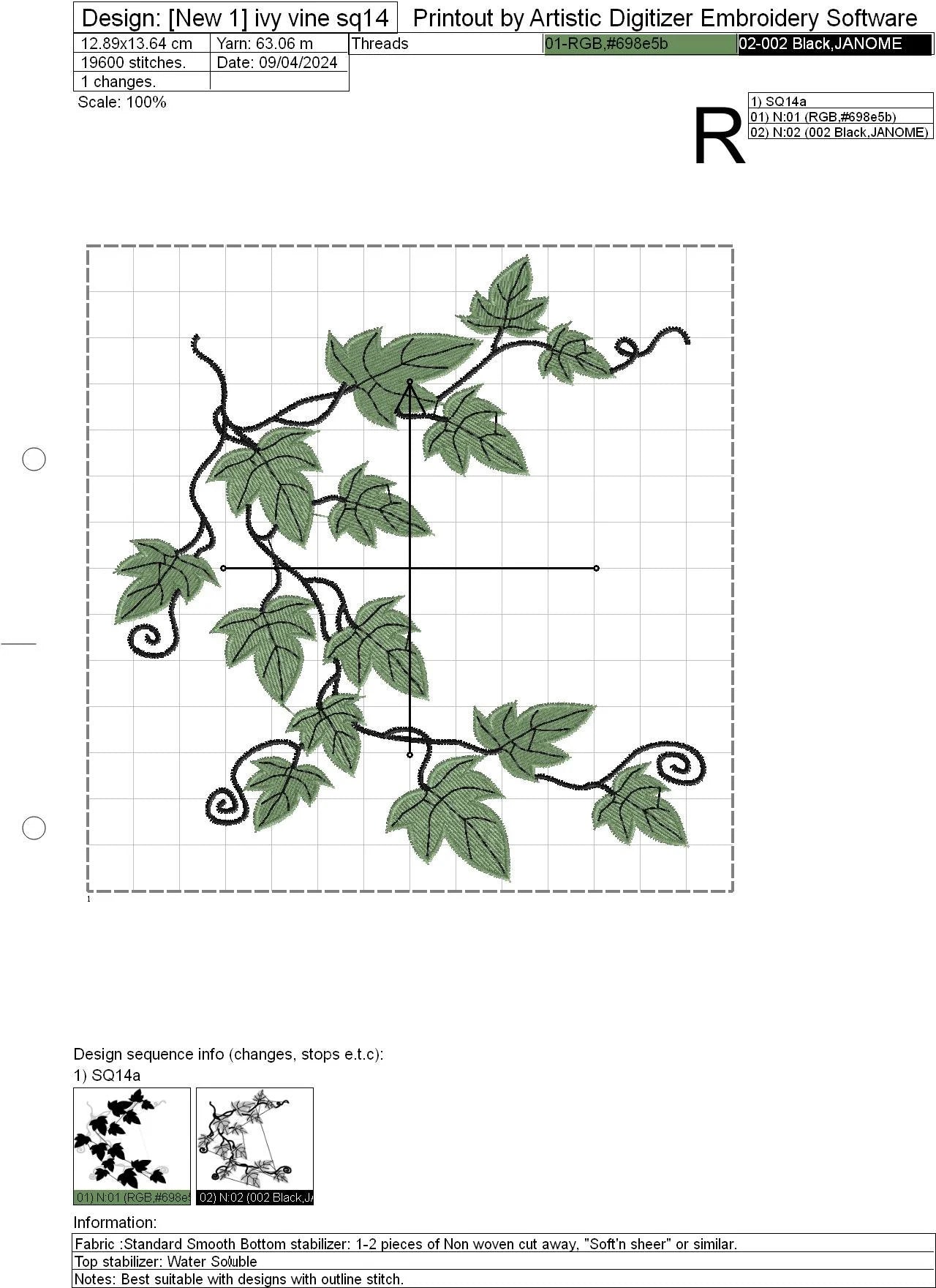 Ivy Vine Machine Embroidery File