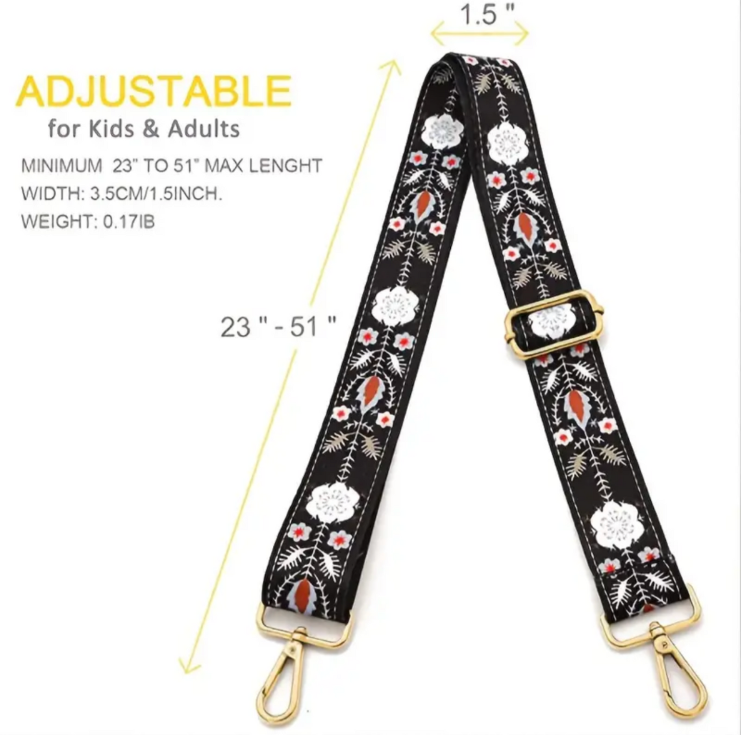 Bag strap floral (black/white/red)