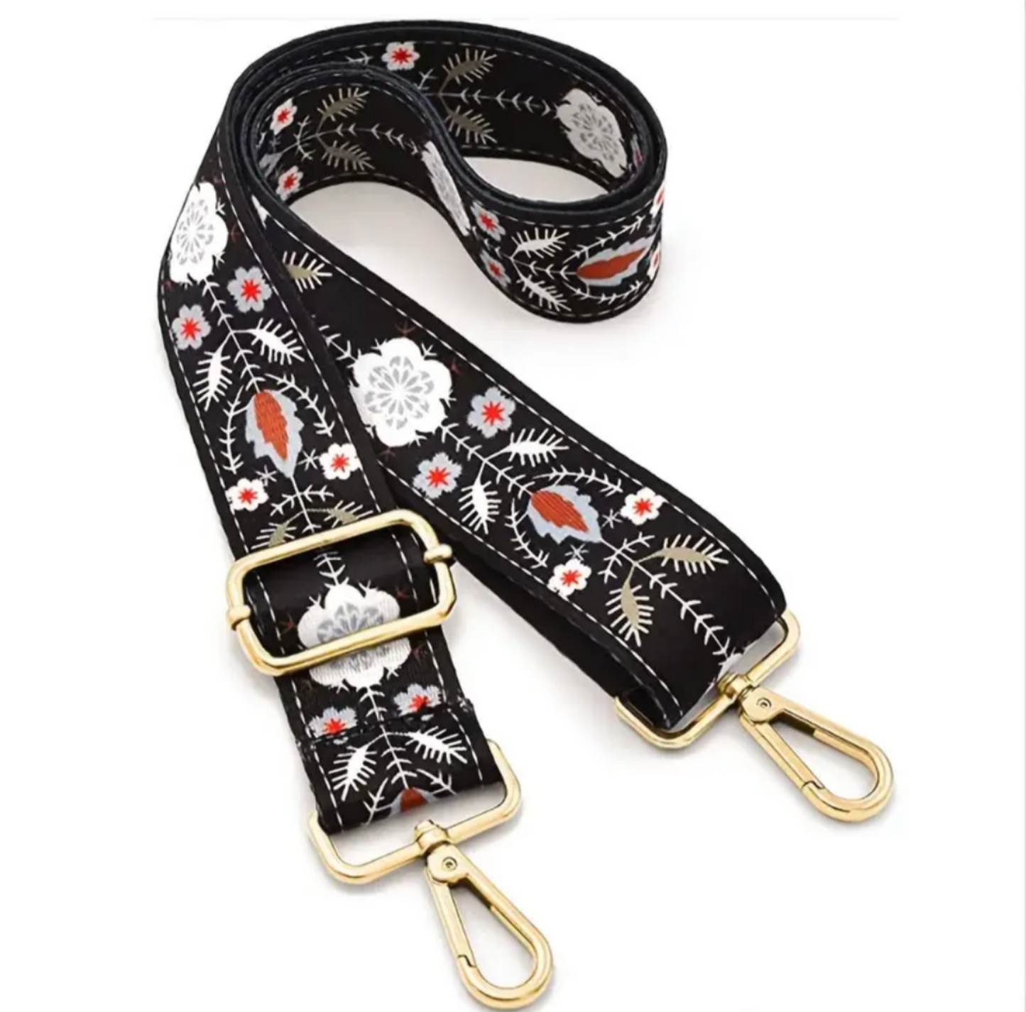 Bag strap floral (black/white/red)