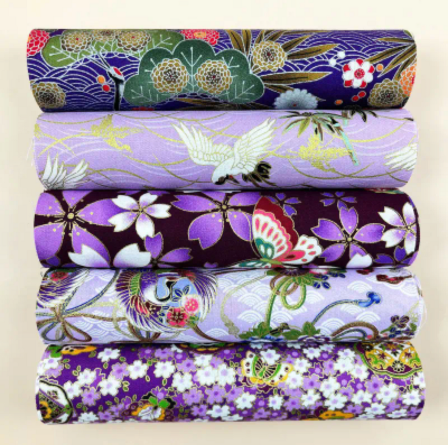 5pcs Purple Fabric, Flower Printed 20x25cm pieces