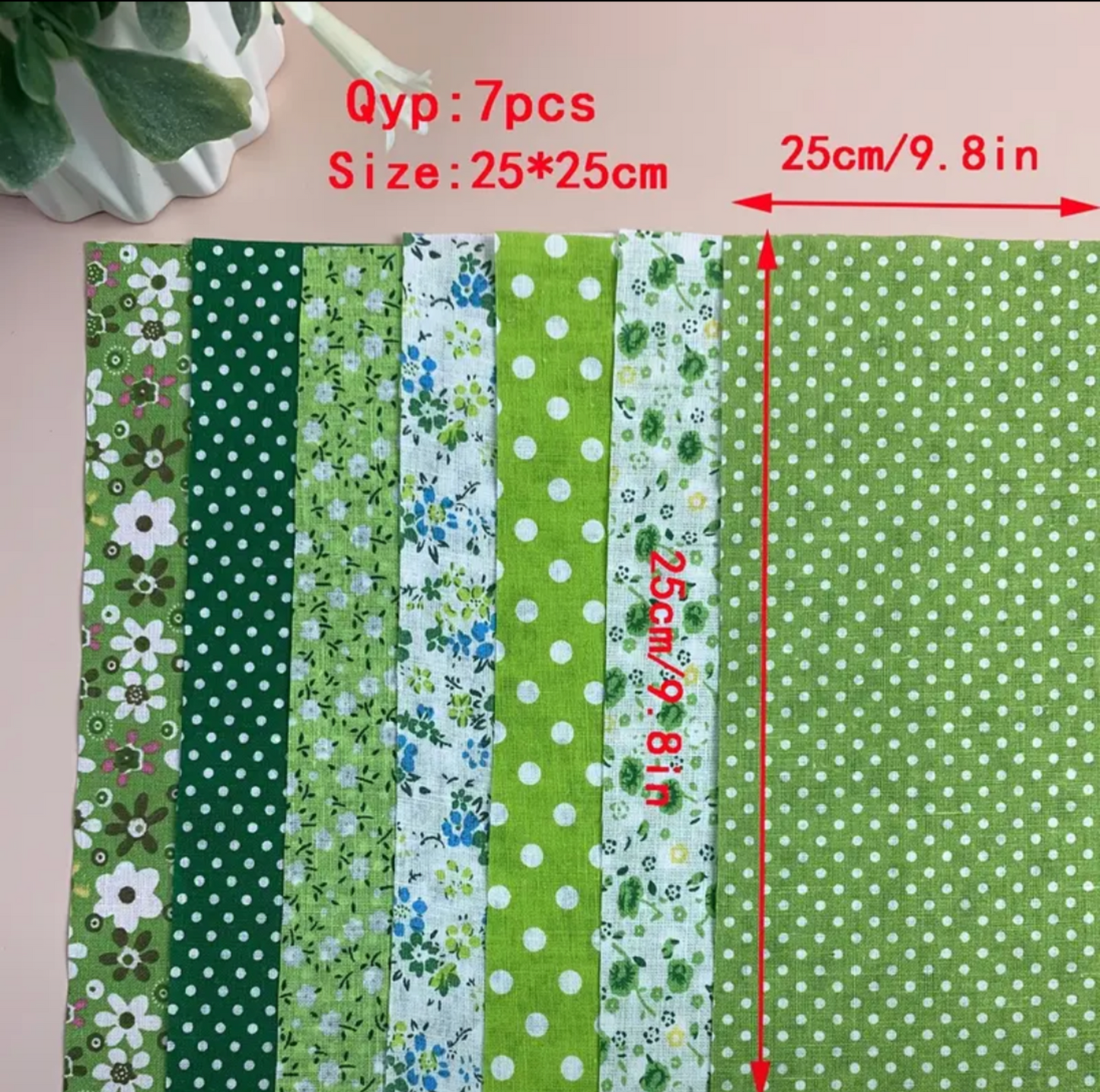 7 pieces Green ditzy floral set, 25x25cm pieces