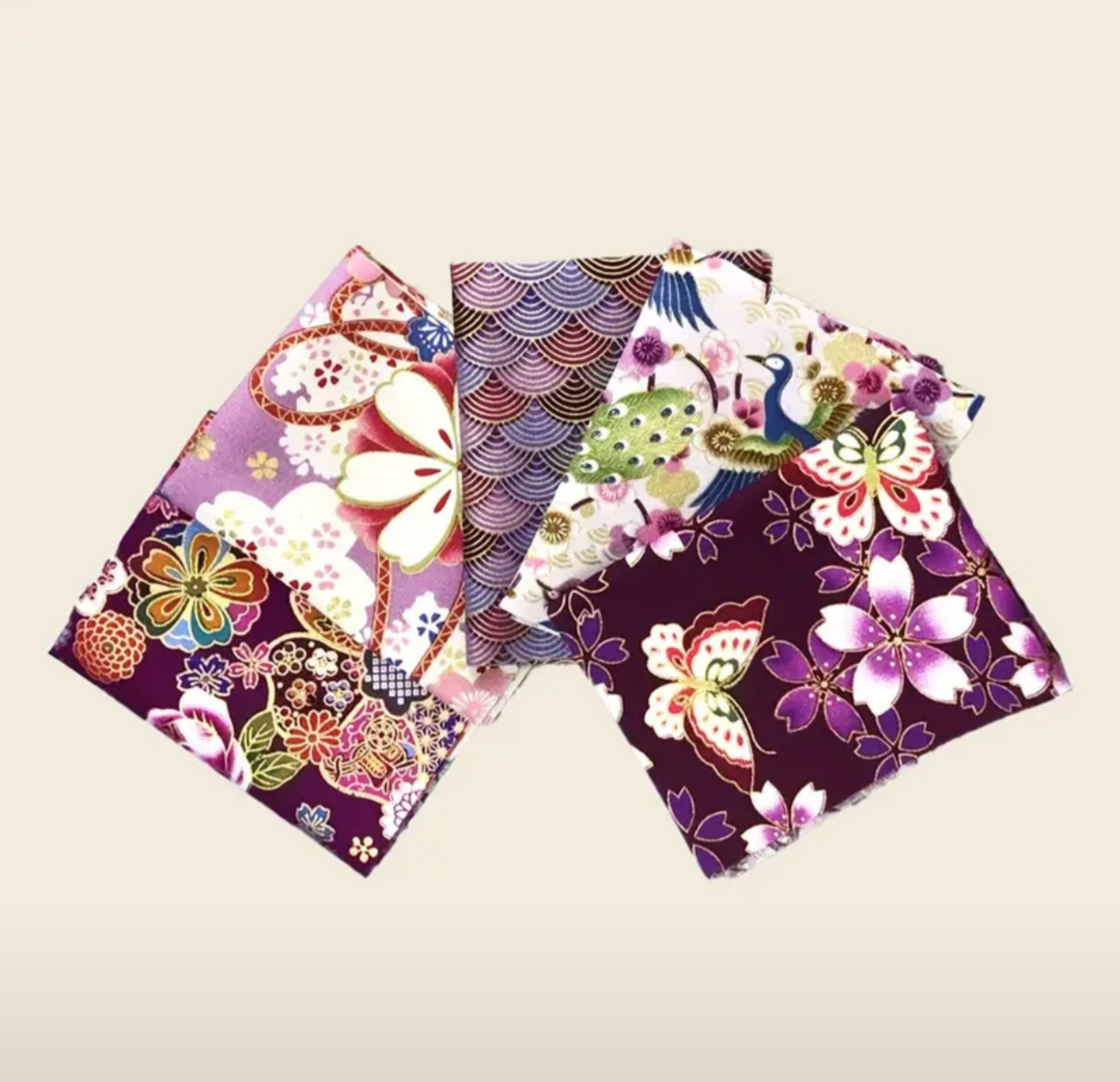 Japanese pink/purple, 5 piece set, 20x25cm pieces