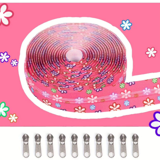 Pink Flowers print Zipper Tape kit
