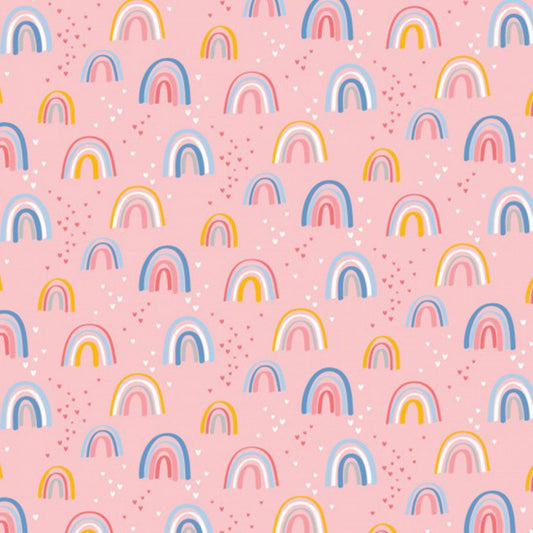 100% Cotton Fabric Nutex Sweet Dreams Kids Rainbow Fairytale Ditsy Hearts