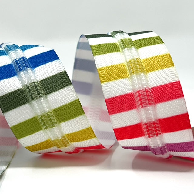 Rainbow stripe and white #5 zip tape