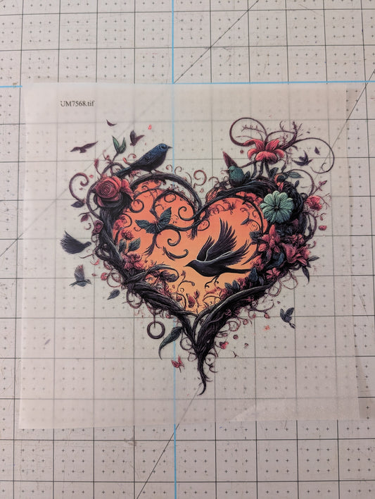 Iron on transfer - rose thorn heart 7" x 7"