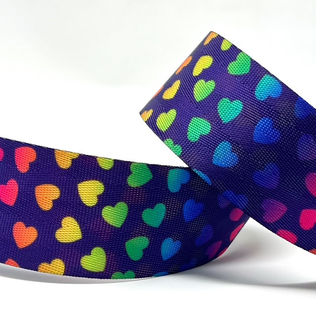 Rainbow heart webbing 38mm