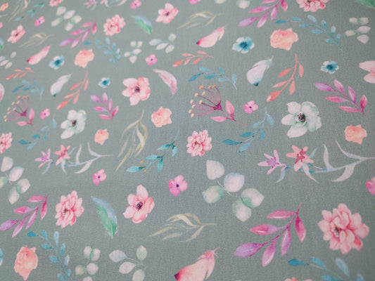 Floral watercolour Leaves Cotton Jersey