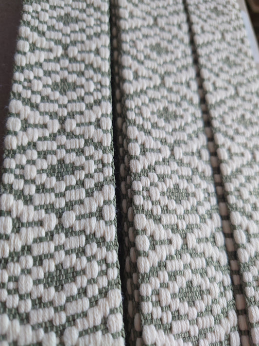 soft green/natural, 38mm wide tapestry style webbing