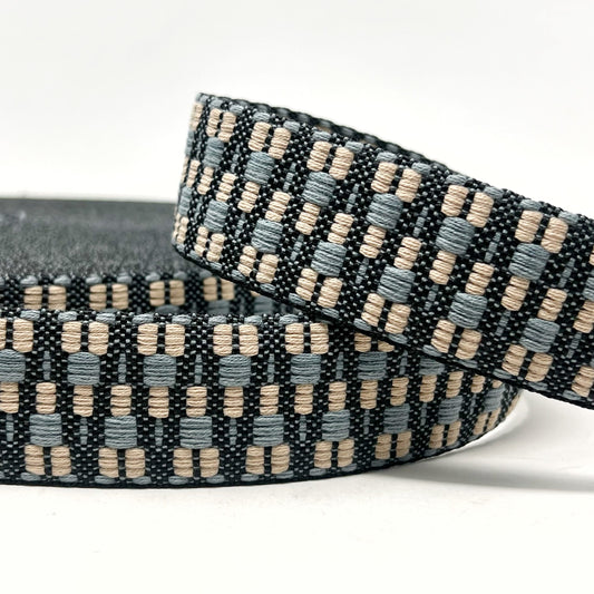 38mm webbing, black/silver/stone, webbing