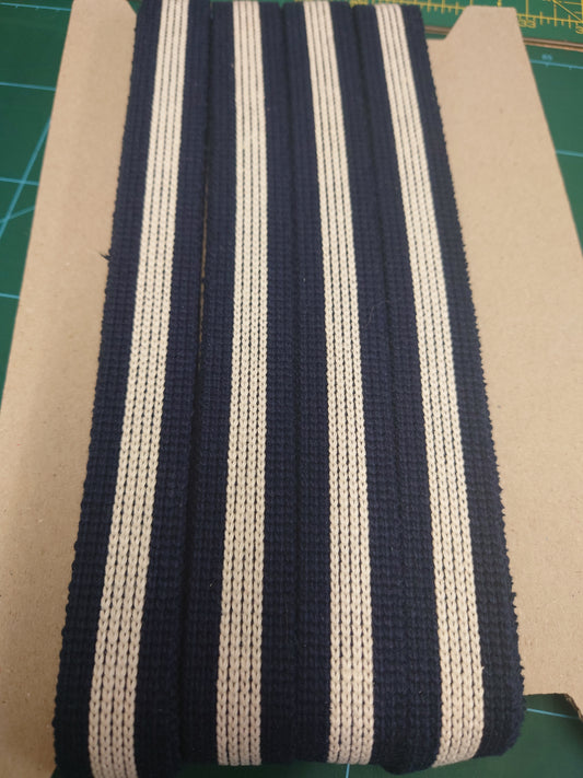 Navy/Ecru webbing 25mm wide