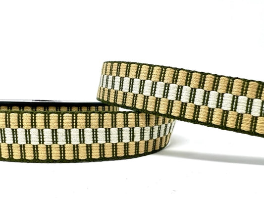 30mm cotton mix tile stripe webbing,stone/silver/khaki