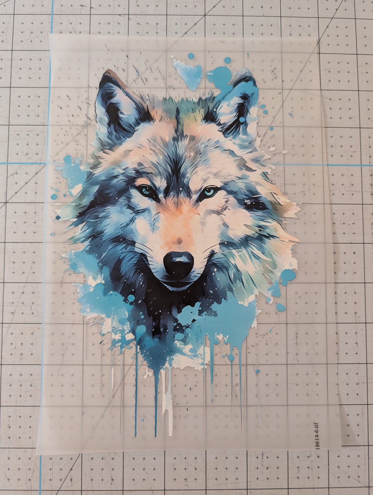 Iron on transfer - blue wolf 6.5" x 10”