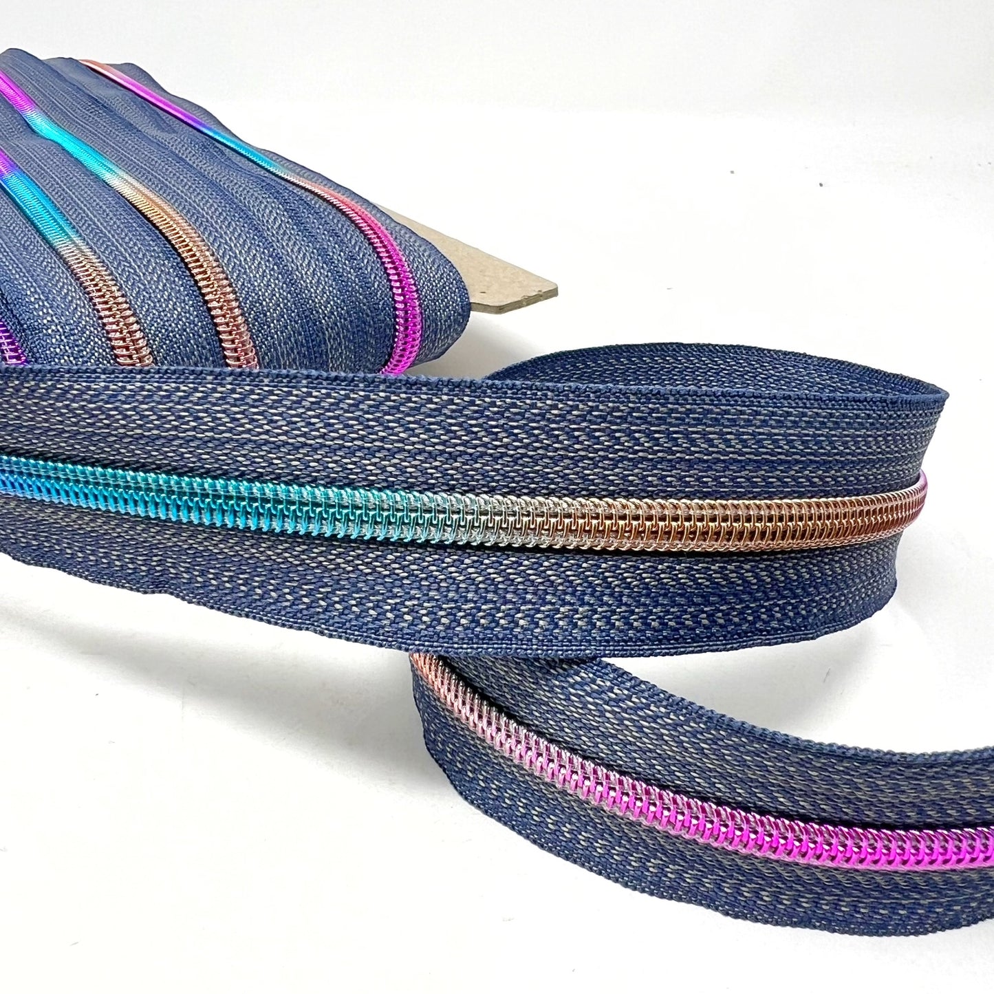 Denim Zip Tape with rainbow Teeth #5