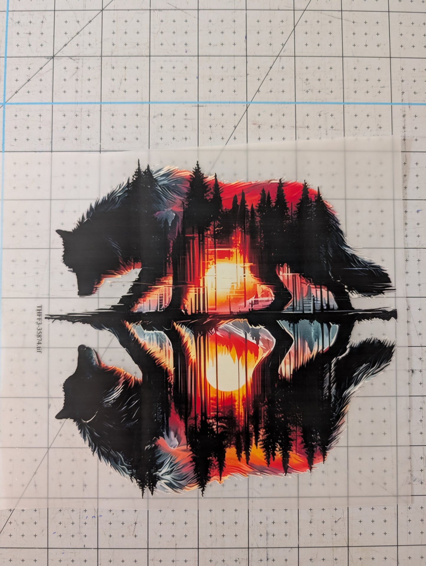 Iron on transfer - reflection wolf 7" x 7"