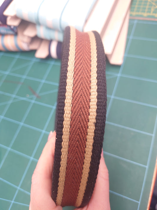 (Copy) Vintage Stripe Chestnut 30mm Chestnut/Taupe/Black