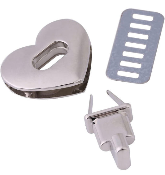 Heart twist lock bag fastening - silver