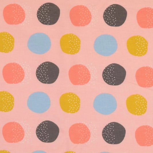 Salmon Rainbow Spots Cotton Jersey