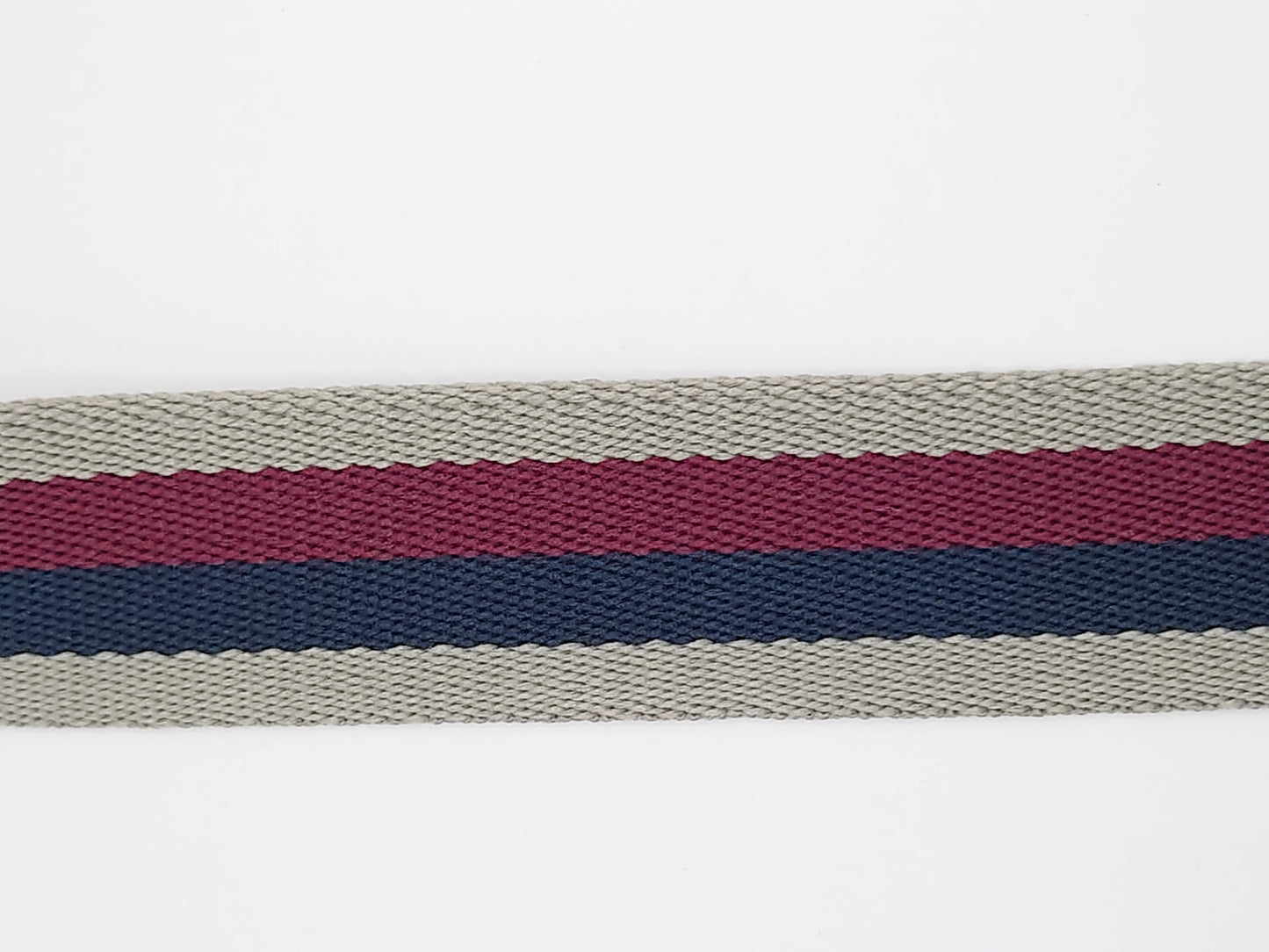 Grey Navy Burgundy stripe Webbing 30mm