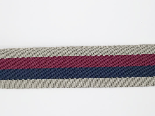 Grey Navy Burgundy stripe Webbing 30mm