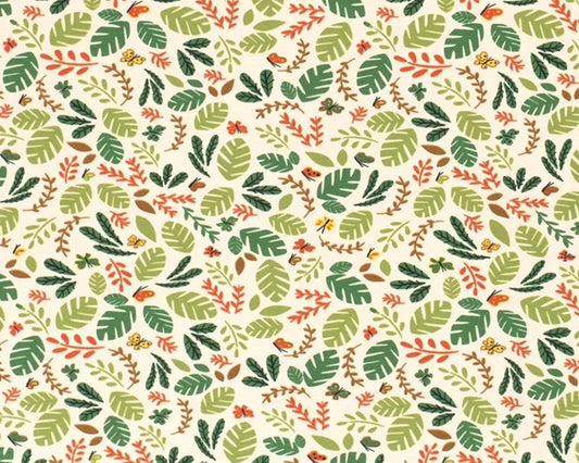 Jungle Leaves Cotton Jersey - cream