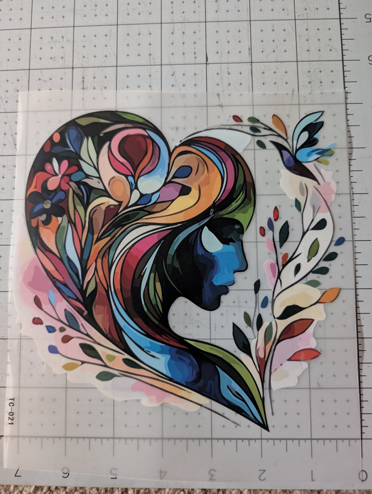 Iron on transfer - woman heart arty 7" x 7"