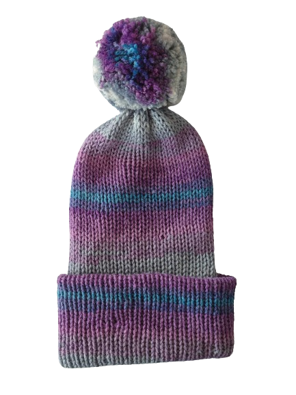 Knitted purple/grey ombre bobble hat