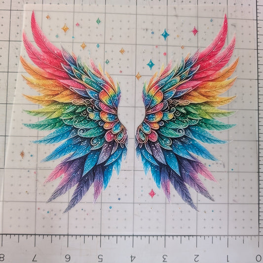 Iron on transfer - rainbow wings 7" x 7"