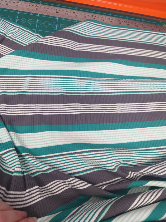 Green Stripe Rib Knit Jersey deadstock