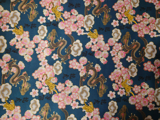 Japanese Nutex Teal Tiger Floral 100% cotton