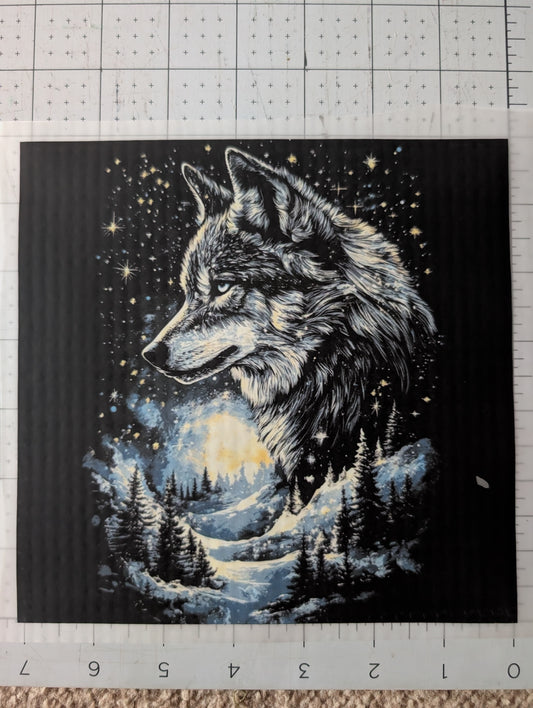 Iron on transfer - wolf moon dark  7" x 7"