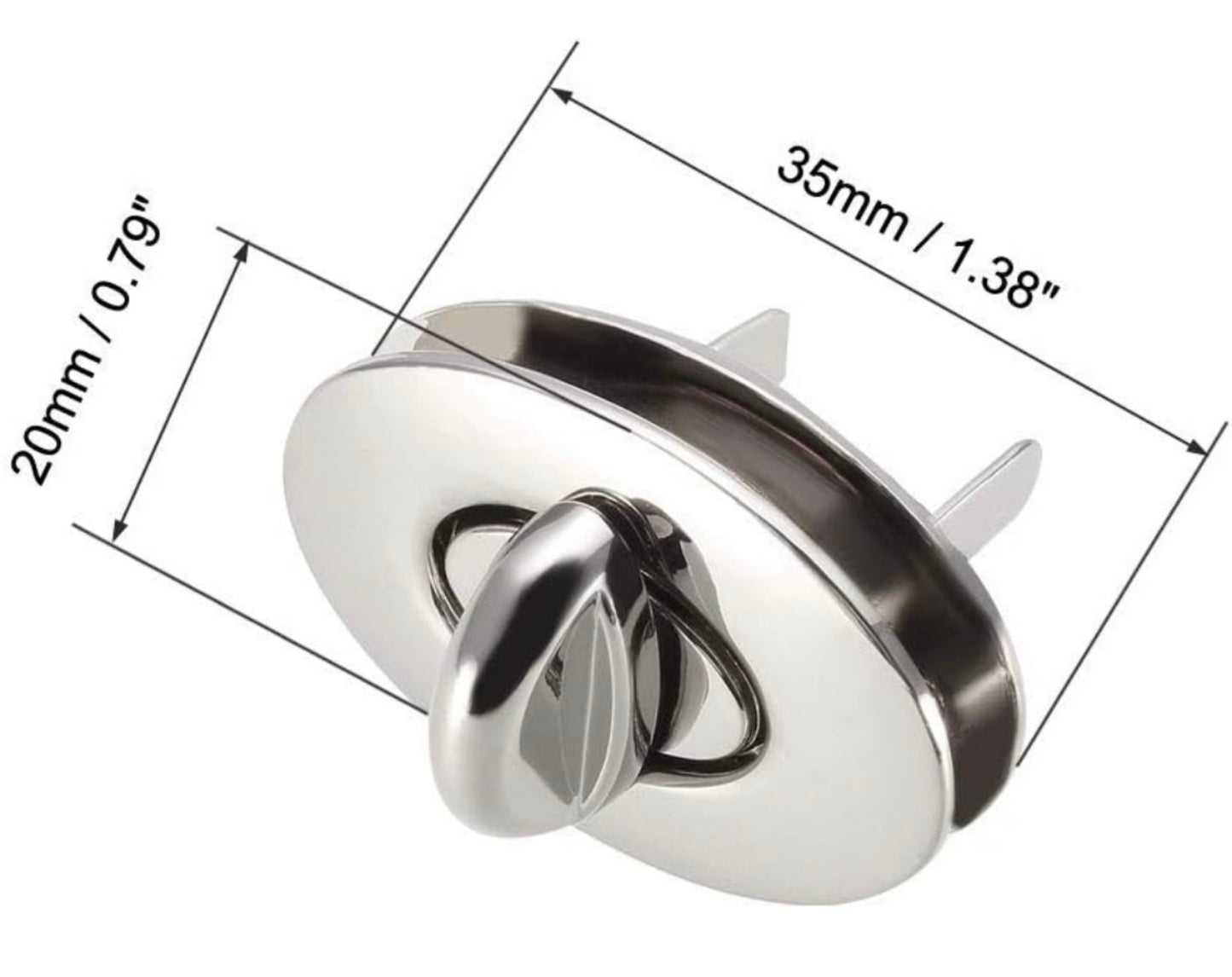 Oval twist lock bag fastening - silver