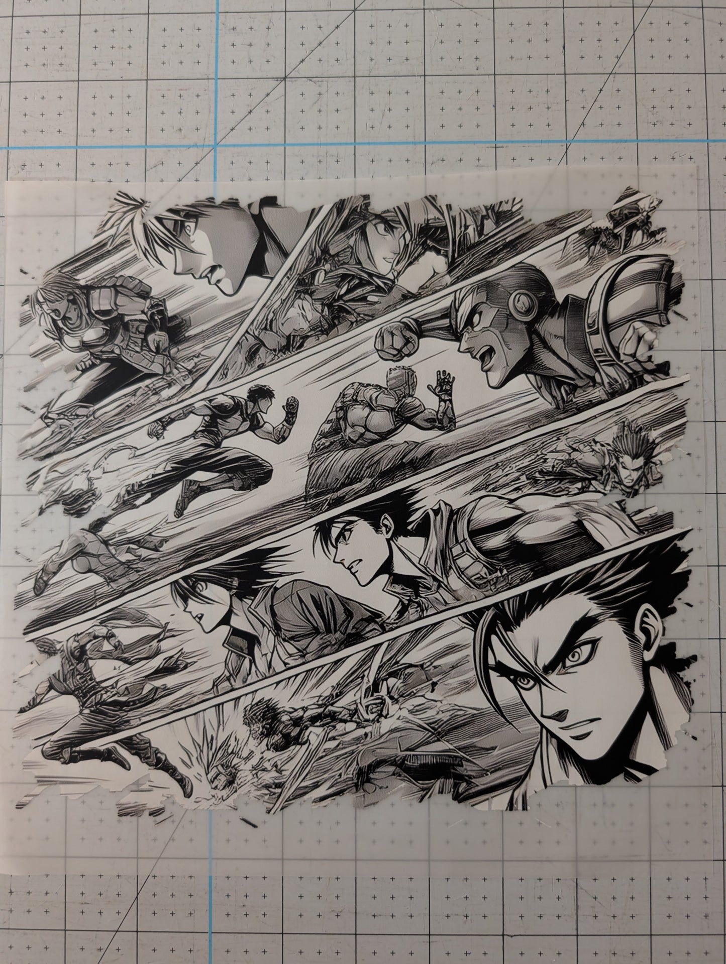 Iron on transfer - anime, cartoon action 9.5" x 9"