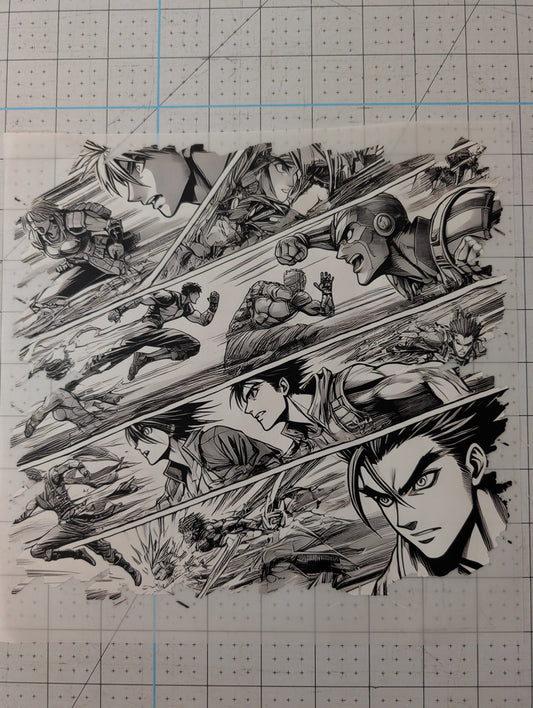 Iron on transfer - anime, cartoon action 9.5" x 9"