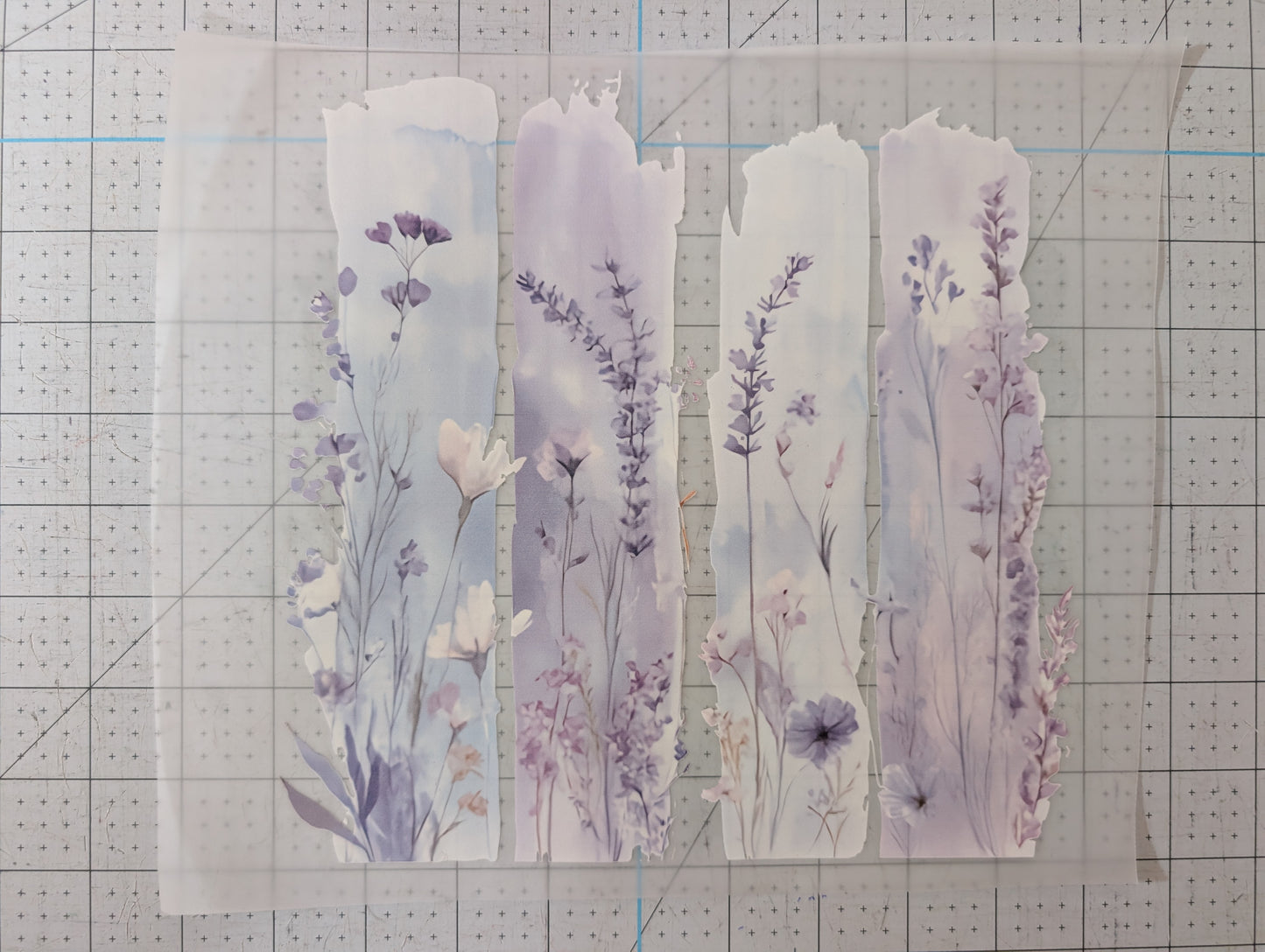 Iron on transfer - lilac floral strips 9" x 9"