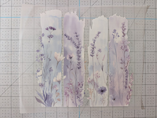 Iron on transfer - lilac floral strips 9" x 9"