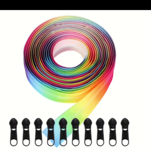 Rainbow Zipper Tape 4.5m & 10 zip pulls