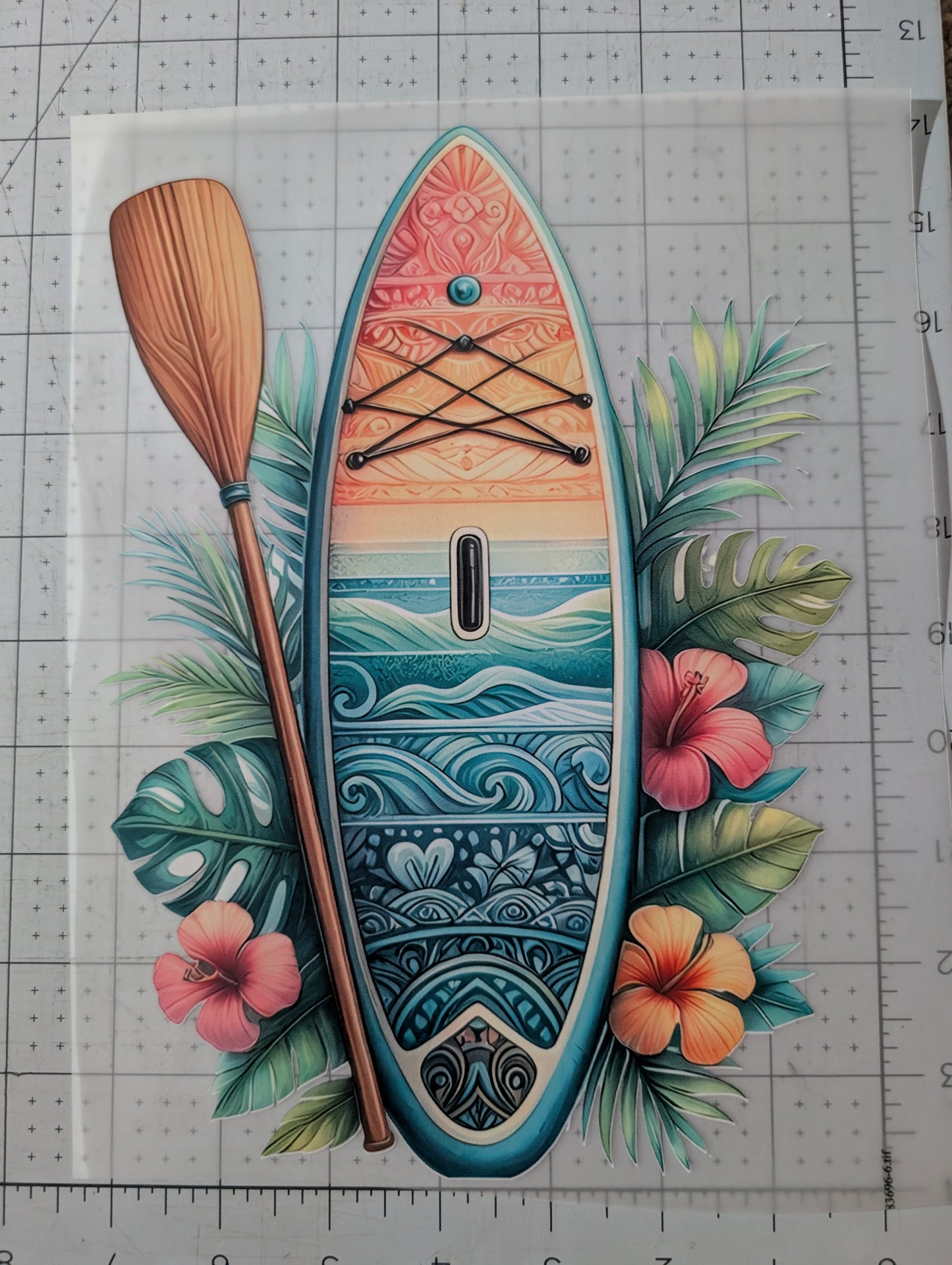 Iron on transfer - Hawaiian paddle board 7" x 10"
